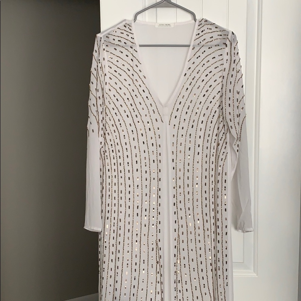 Brand New 12th Tribe Sheer Hand Beaded Kimono, OS